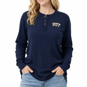 PITT Panthers Navy Blue Thermal Waffle Knit Henley Long Sleeve Shirt XXL